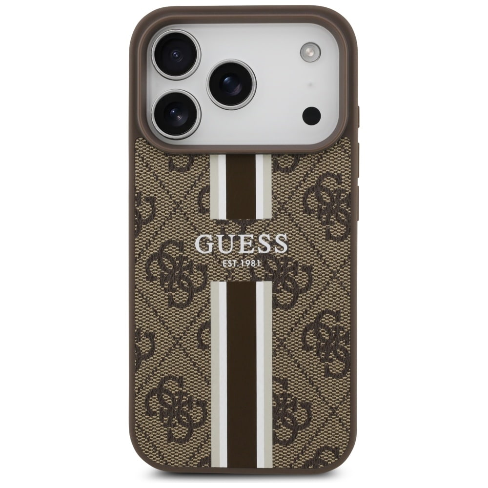 Guess 4G MagSafe-etui med trykte striber til iPhone 17 Pro – brun