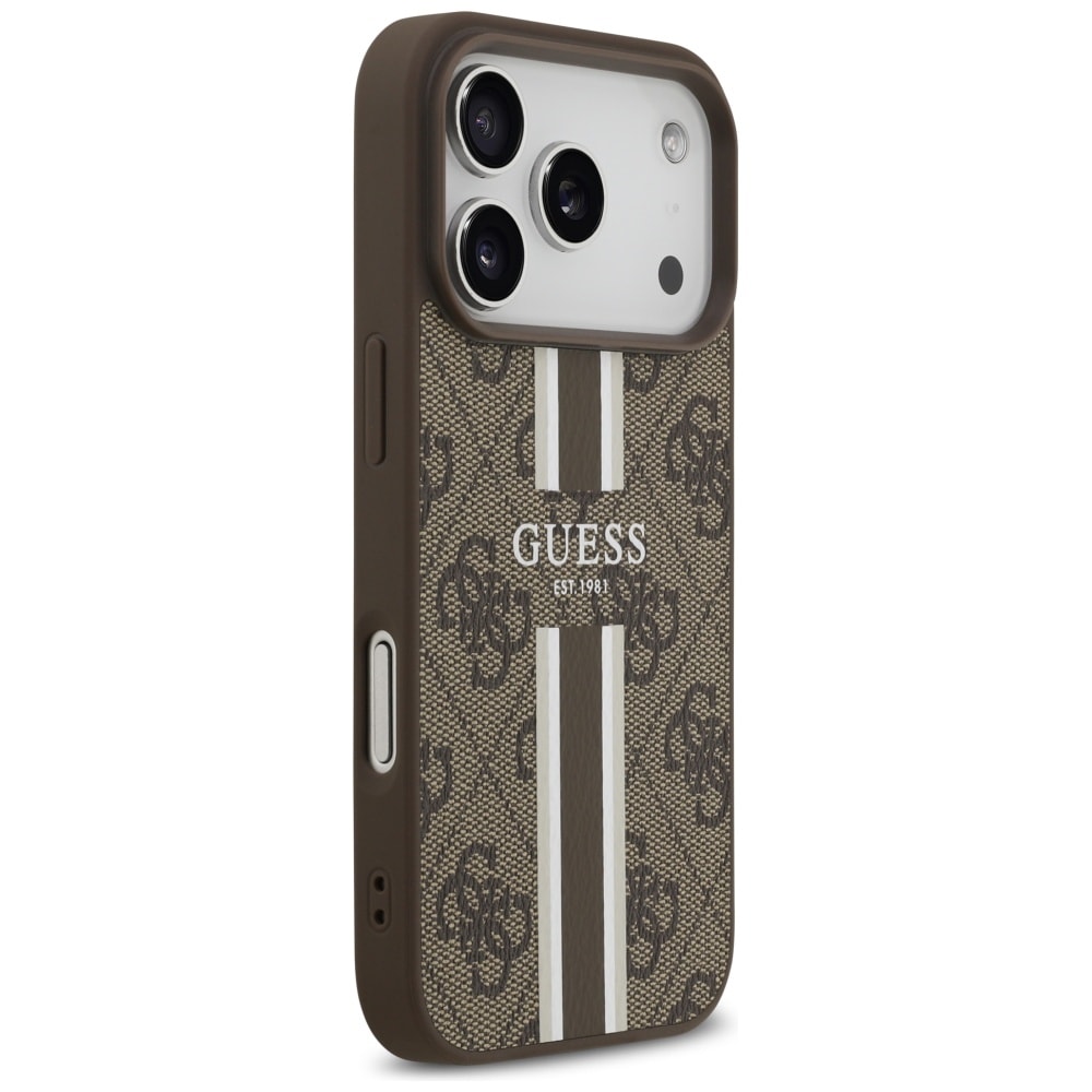 Guess 4G MagSafe-etui med trykte striber til iPhone 17 Pro – brun