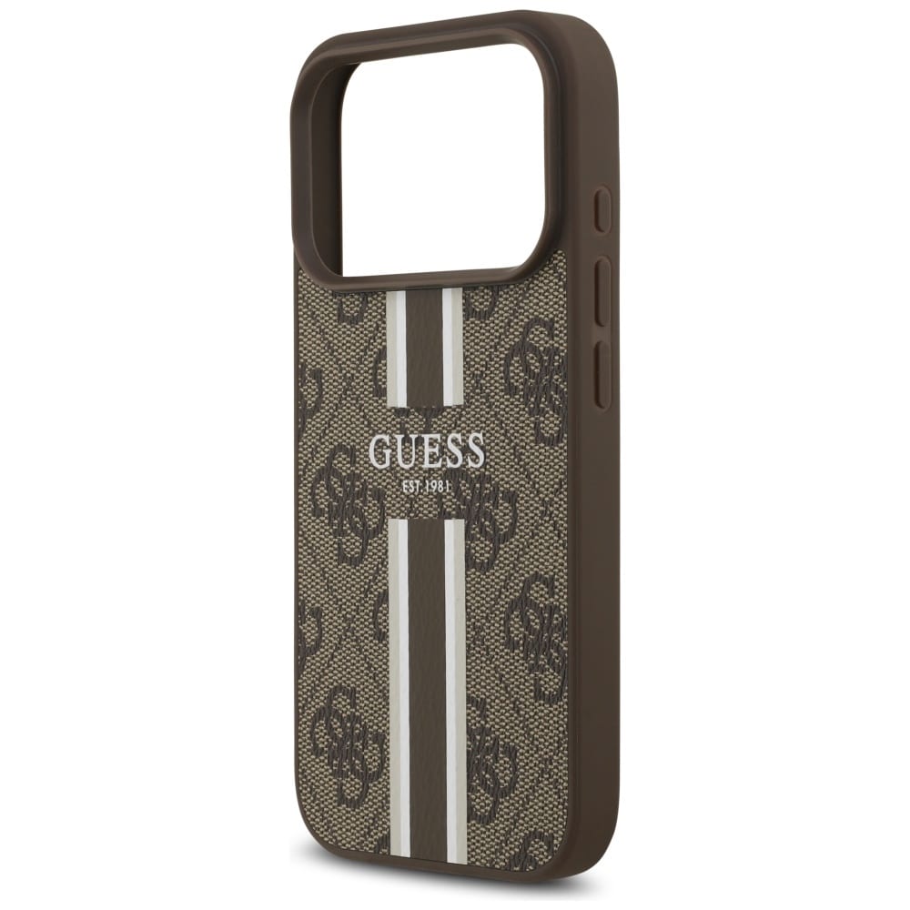 Guess 4G MagSafe-etui med trykte striber til iPhone 17 Pro – brun