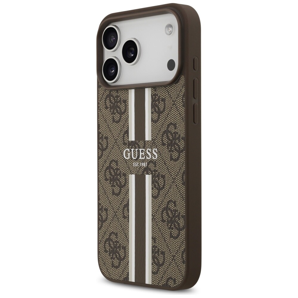 Guess 4G MagSafe-etui med trykte striber til iPhone 17 Pro Max – brun