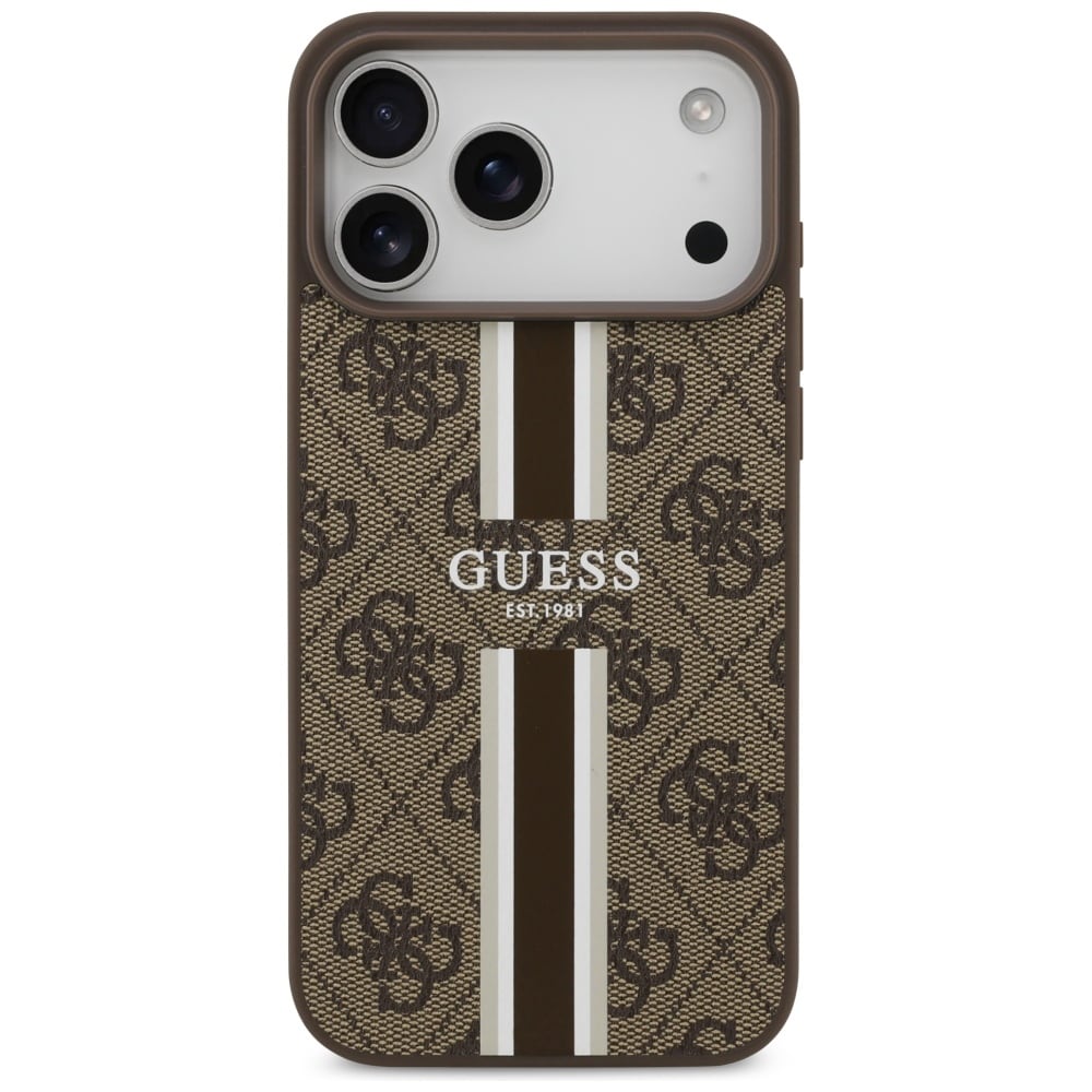 Guess 4G MagSafe-etui med trykte striber til iPhone 17 Pro Max – brun