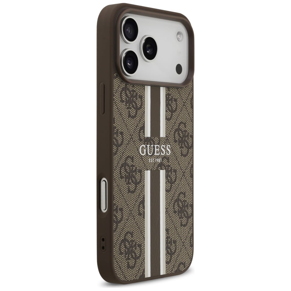 Guess 4G MagSafe-etui med trykte striber til iPhone 17 Pro Max – brun