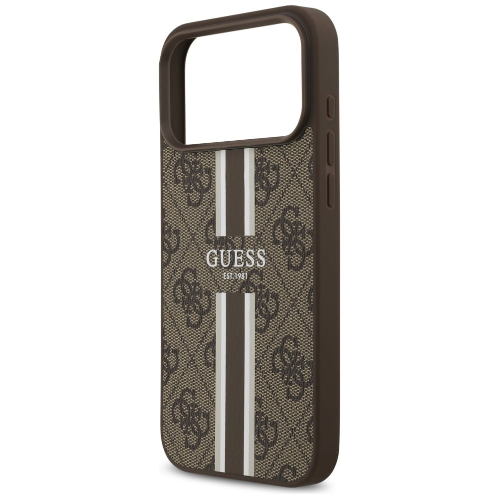 Guess 4G MagSafe-etui med trykte striber til iPhone 17 Pro Max – brun