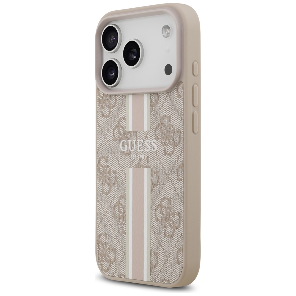 Guess 4G MagSafe-etui med trykte striber til iPhone 17 Pro – lyserød