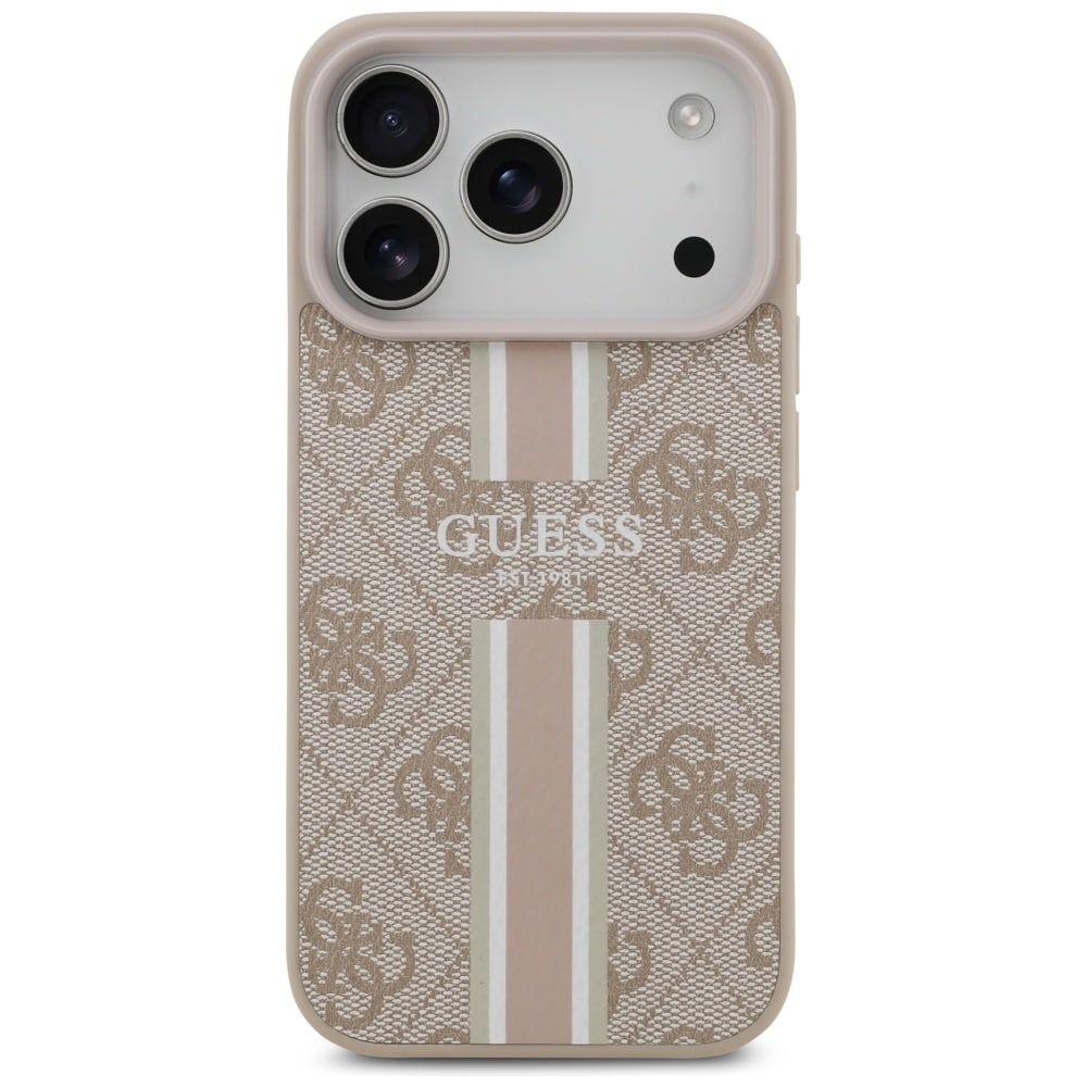 Guess 4G MagSafe-etui med trykte striber til iPhone 17 Pro – lyserød