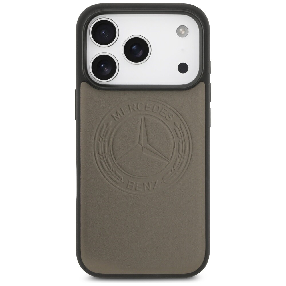 Mercedes læderetui med vintage-logo og MagSafe til iPhone 17 Pro – beige
