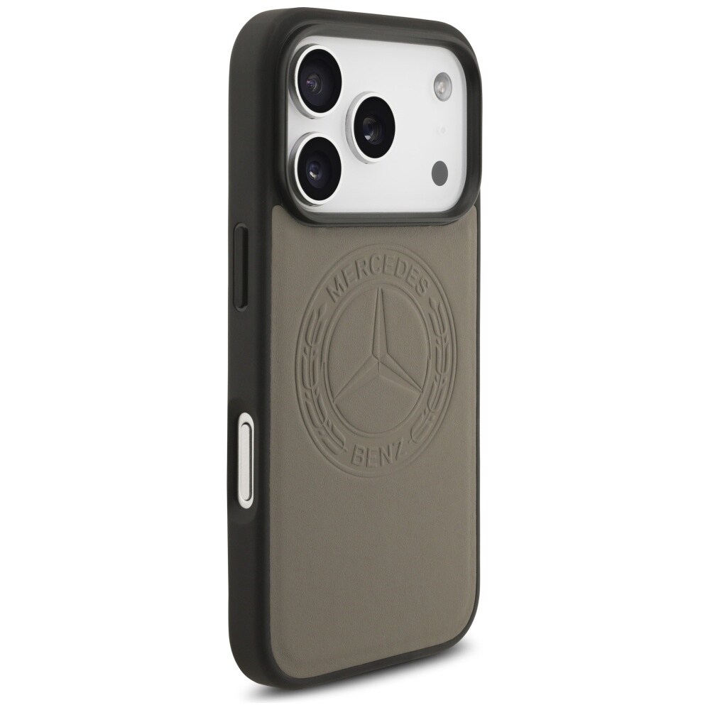 Mercedes læderetui med vintage-logo og MagSafe til iPhone 17 Pro – beige