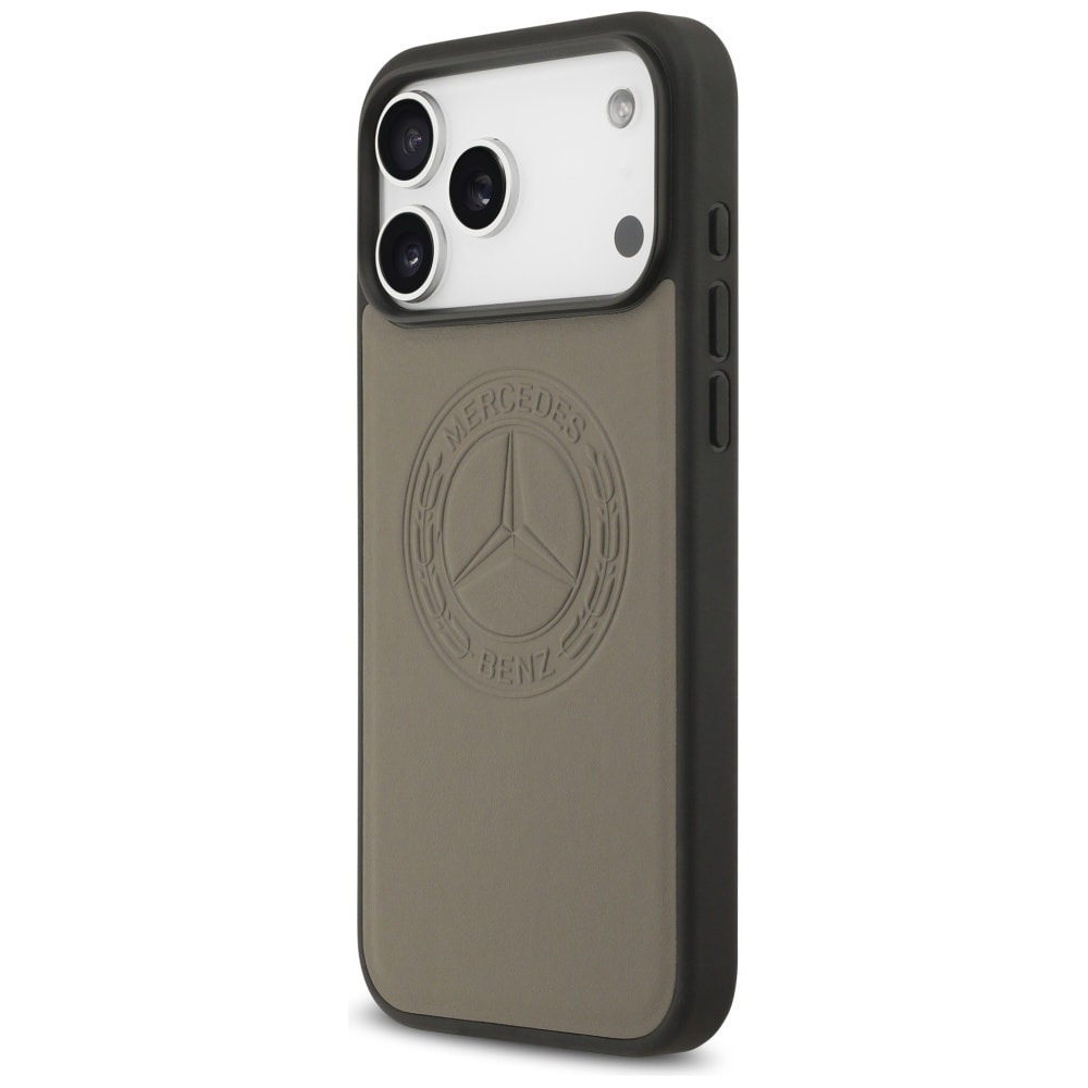 Mercedes læderetui med vintage-logo og MagSafe til iPhone 17 Pro Max – beige