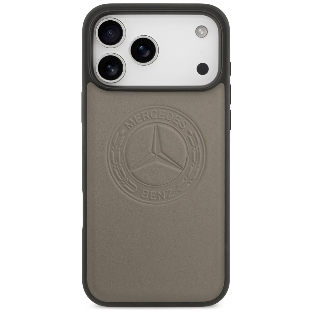 Mercedes læderetui med vintage-logo og MagSafe til iPhone 17 Pro Max – beige