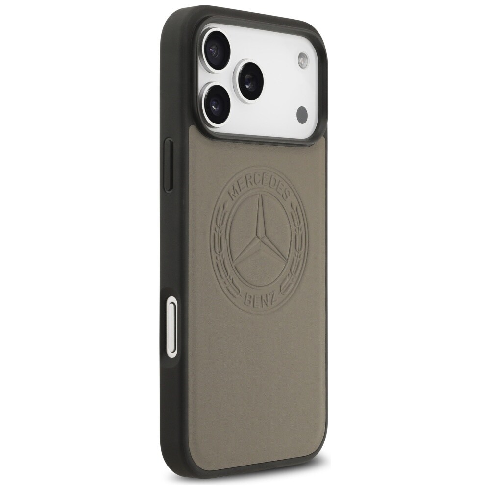 Mercedes læderetui med vintage-logo og MagSafe til iPhone 17 Pro Max – beige