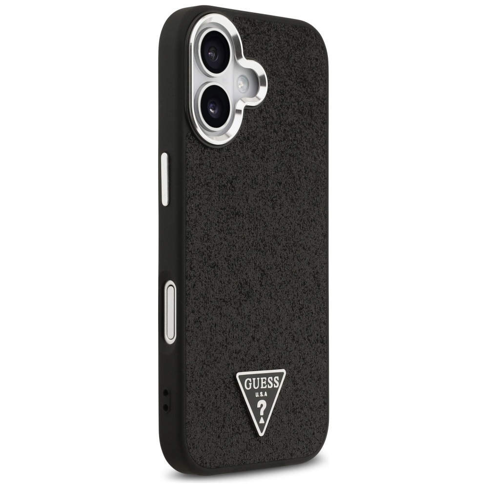 Guess Glitter Triangle Logo MagSafe-etui til iPhone 17 – Sort