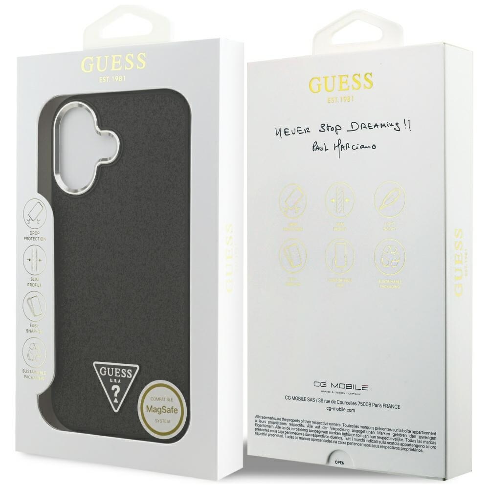 Guess Glitter Triangle Logo MagSafe-etui til iPhone 17 – Sort
