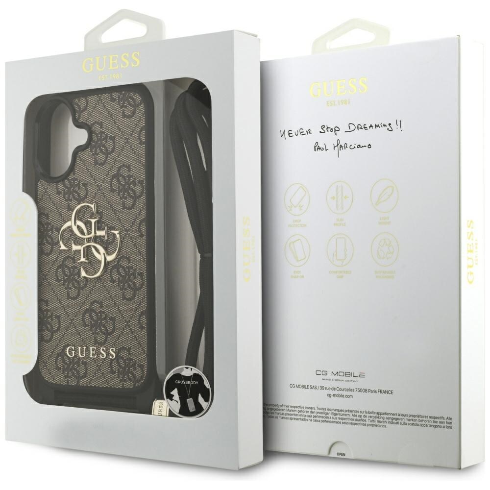 Guess 4G Big Logo Cord Stap Crossbody-etui til iPhone 17 – Brun