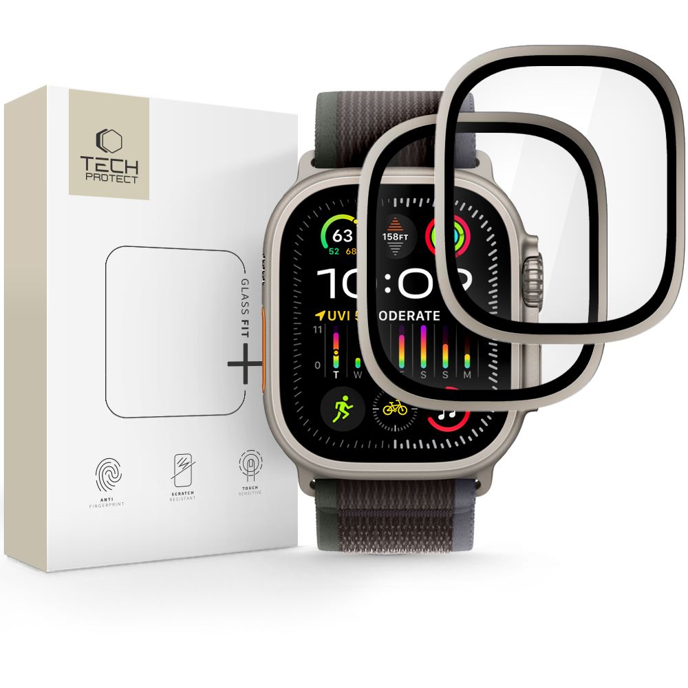 Tech-Protect, 2-pack härdat glas till Apple Watch Ultra 49 mm – silver och svart