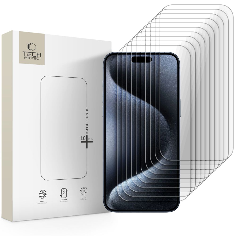 Tech-Protect-paket med härdat glas, 10-pack för iPhone 15 Pro Max