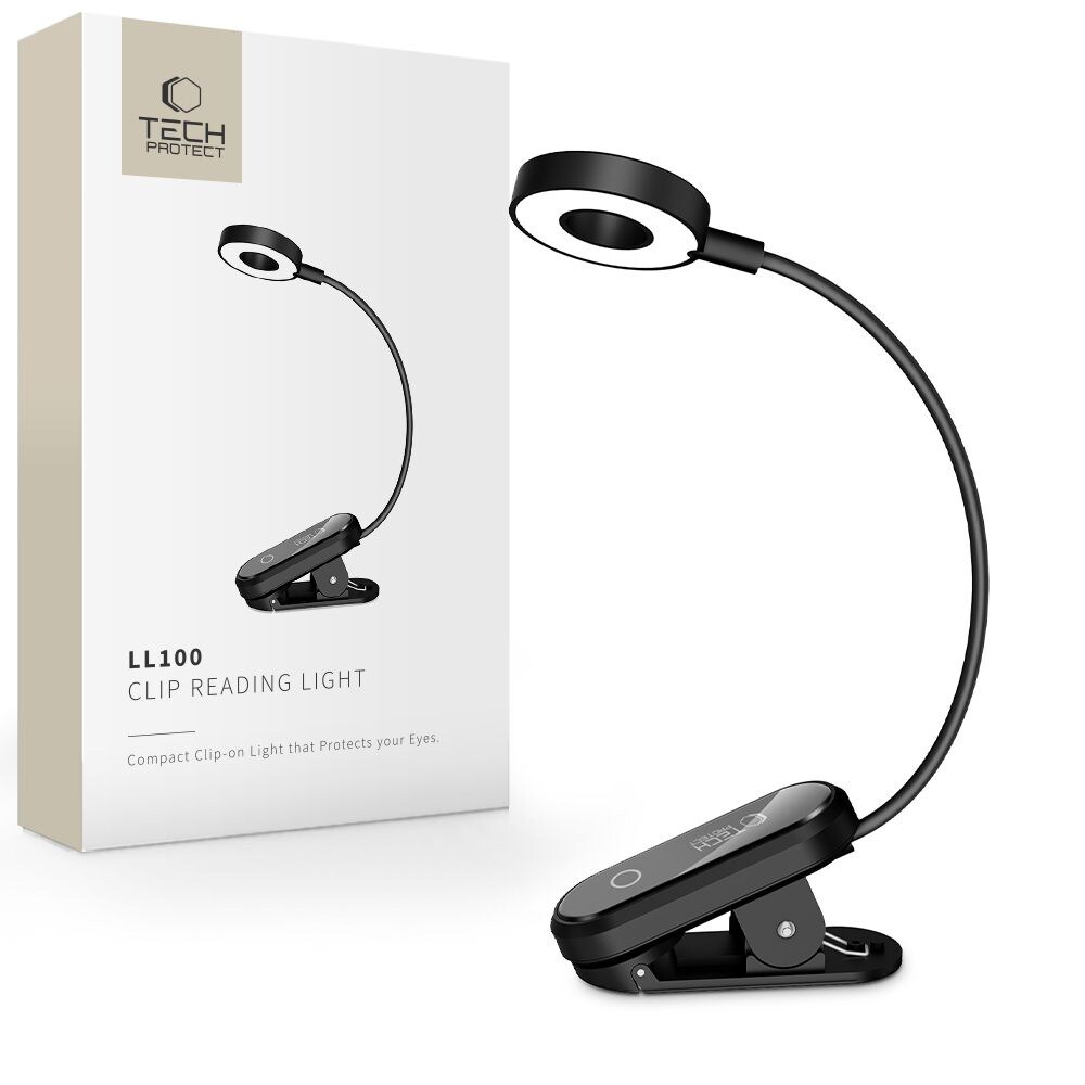 Tech-Protect LL100 trådlös lampa med klämma + USB-A / USB-C-kabel 30 cm – svart