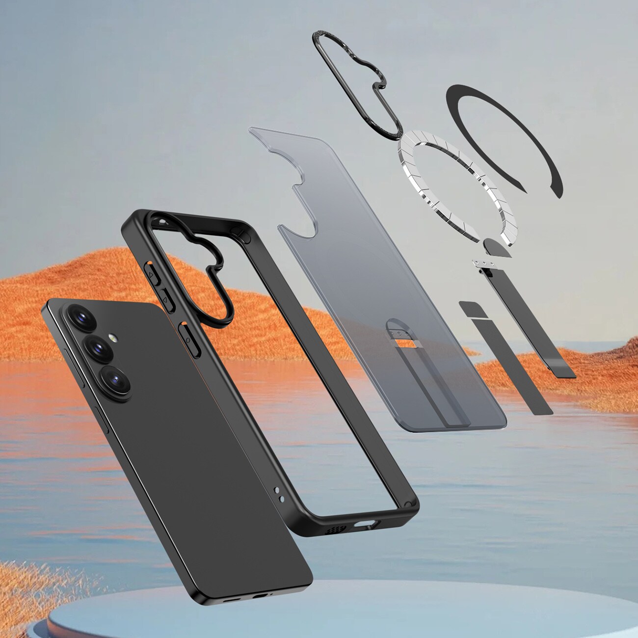 Hybrid Armor X-etui til Samsung Galaxy A36 / A37 med stativ, kompatibelt med MagSafe – sort