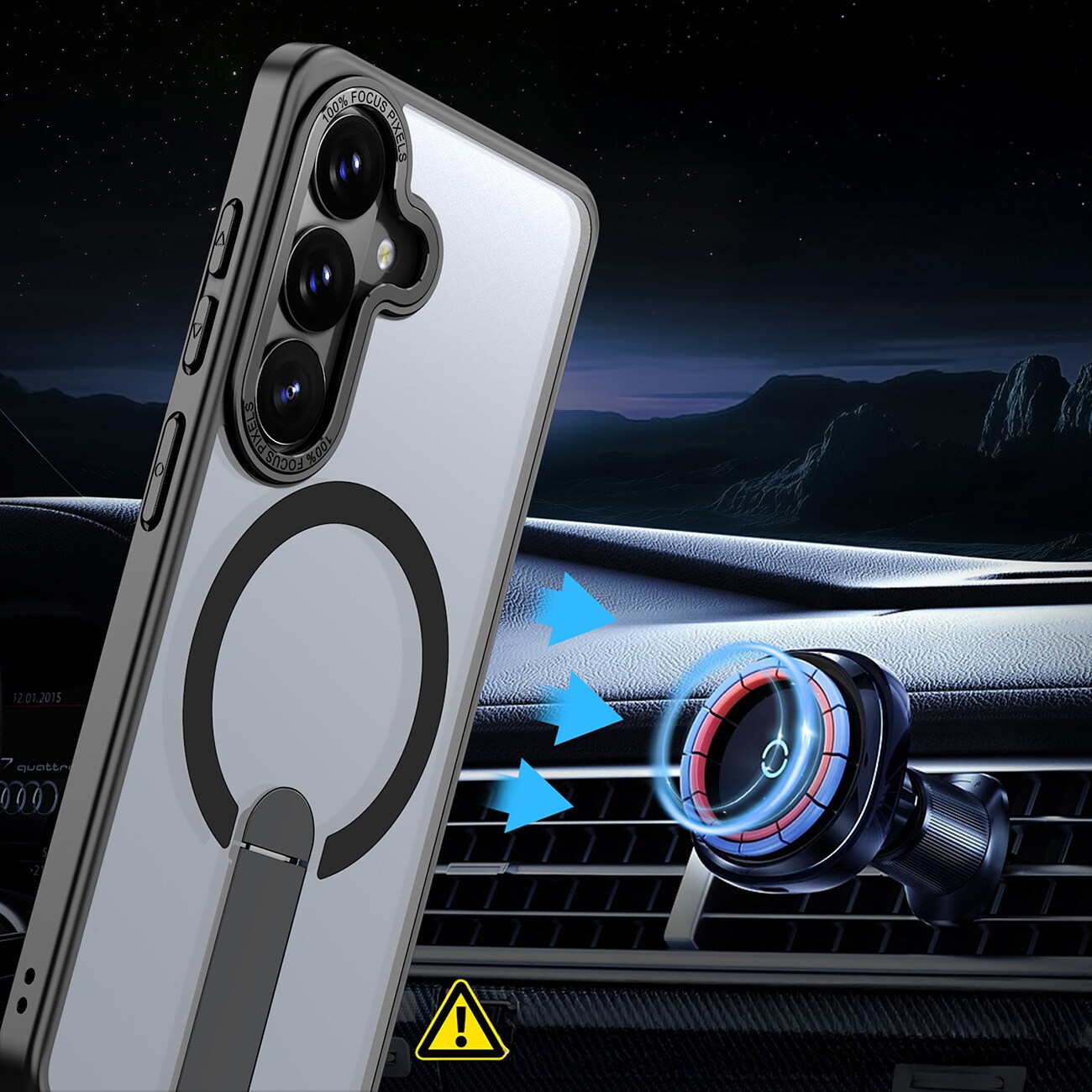 Hybrid Armor X-etui til Samsung Galaxy A36 / A37 med stativ, kompatibelt med MagSafe – sort