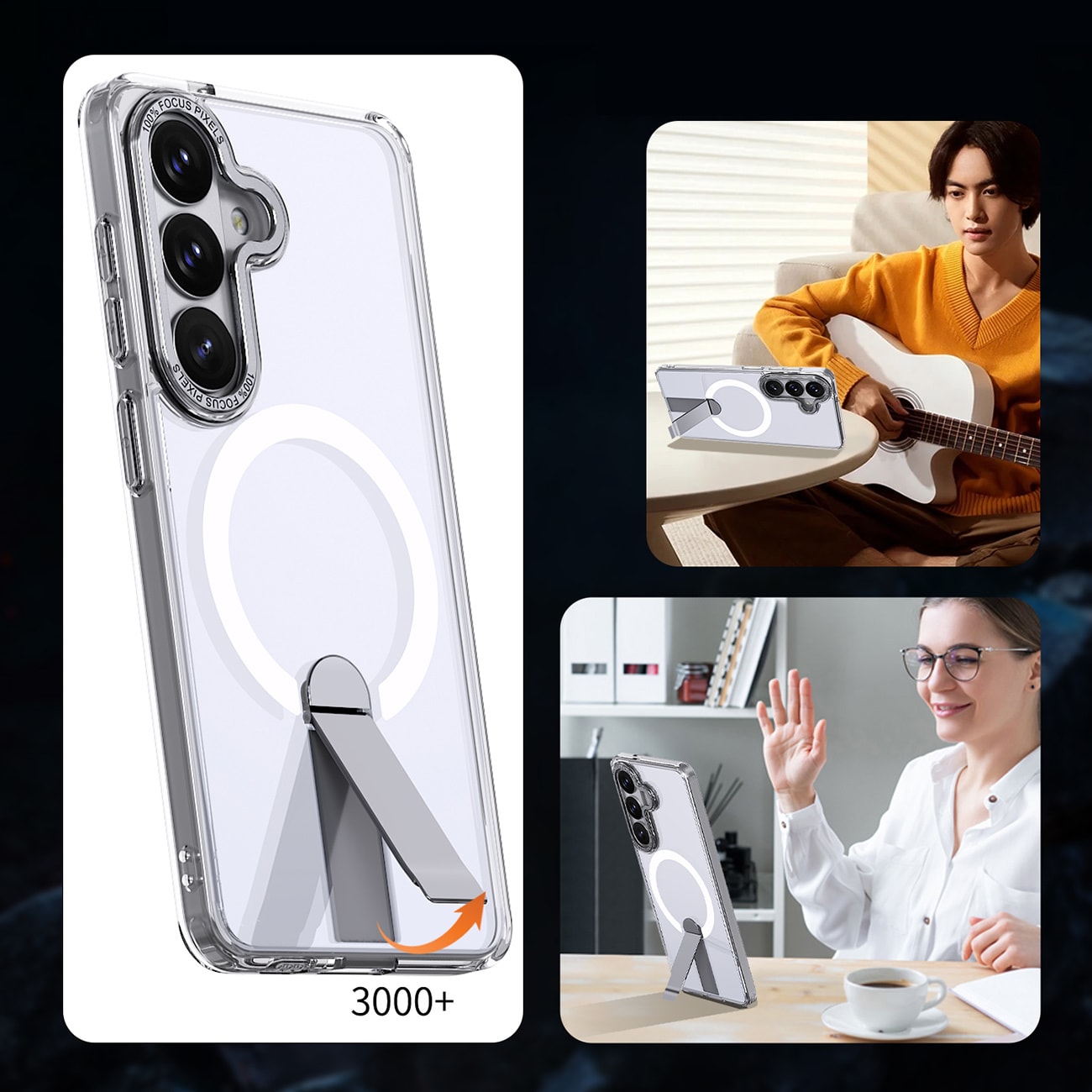Hybrid Armor X-etui til Samsung Galaxy A57 med stativ, kompatibelt med MagSafe – gennemsigtigt