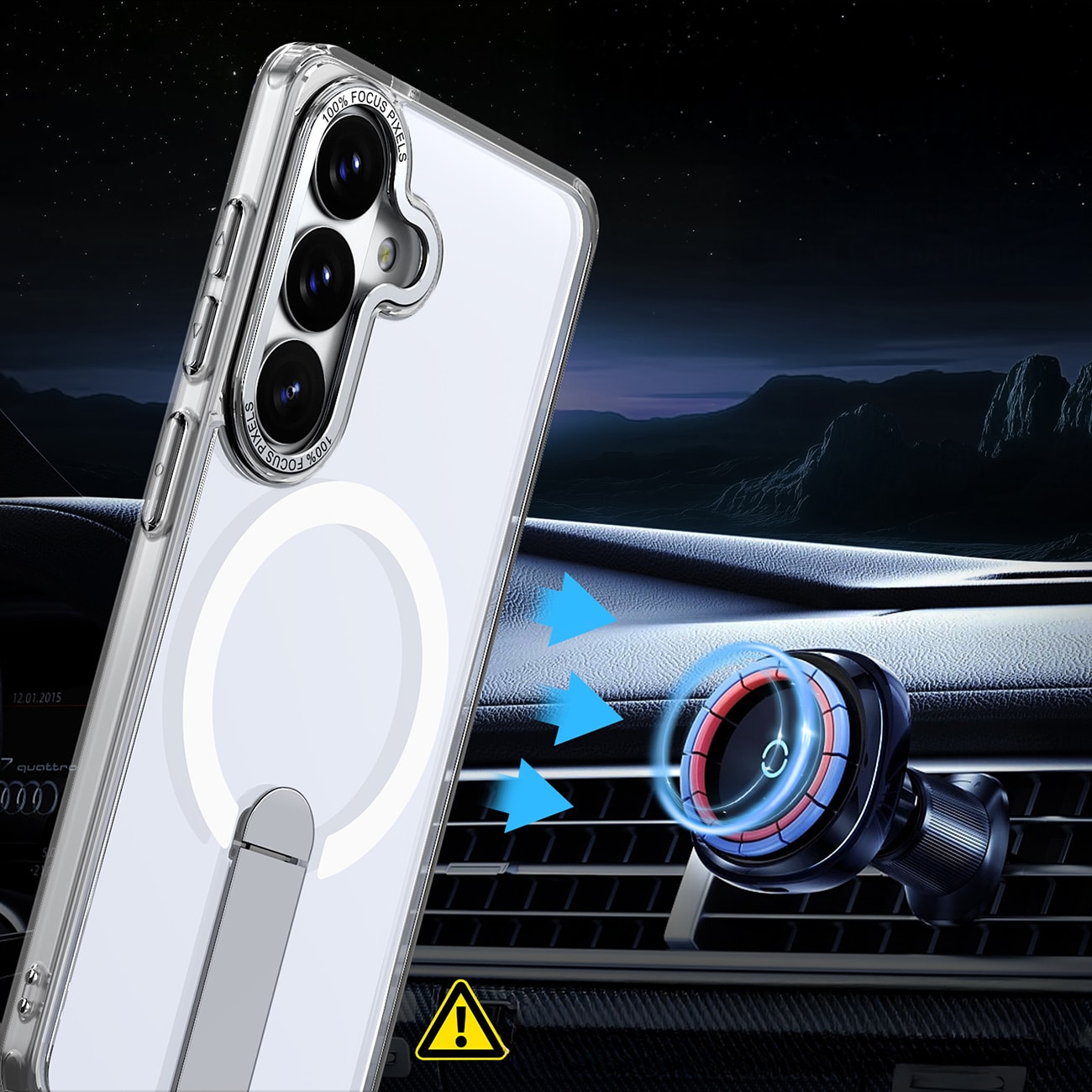 Hybrid Armor X-etui til Samsung Galaxy A57 med stativ, kompatibelt med MagSafe – gennemsigtigt