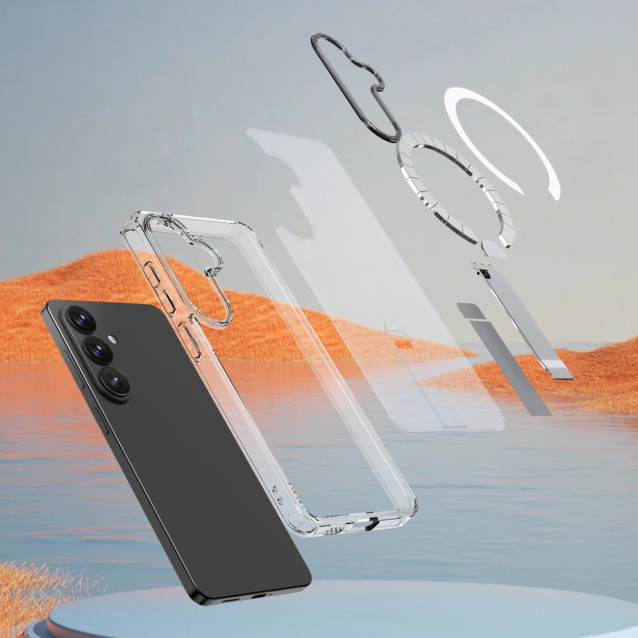 Hybrid Armor X-etui til Samsung Galaxy A36 / A37 med stativ, kompatibelt med MagSafe – gennemsigtigt