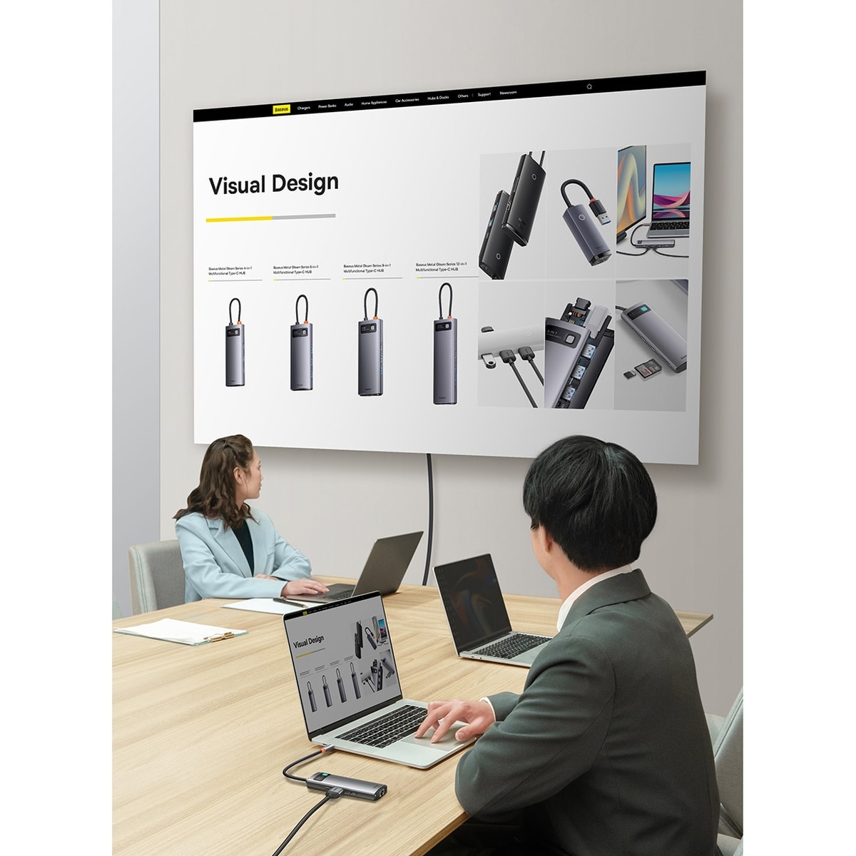 Baseus Metal Gleam HUB 7-i-1 USB-C dockningsstation – HDMI/VGA/3x USB 3.2 Gen1/PD/RJ-45, grå