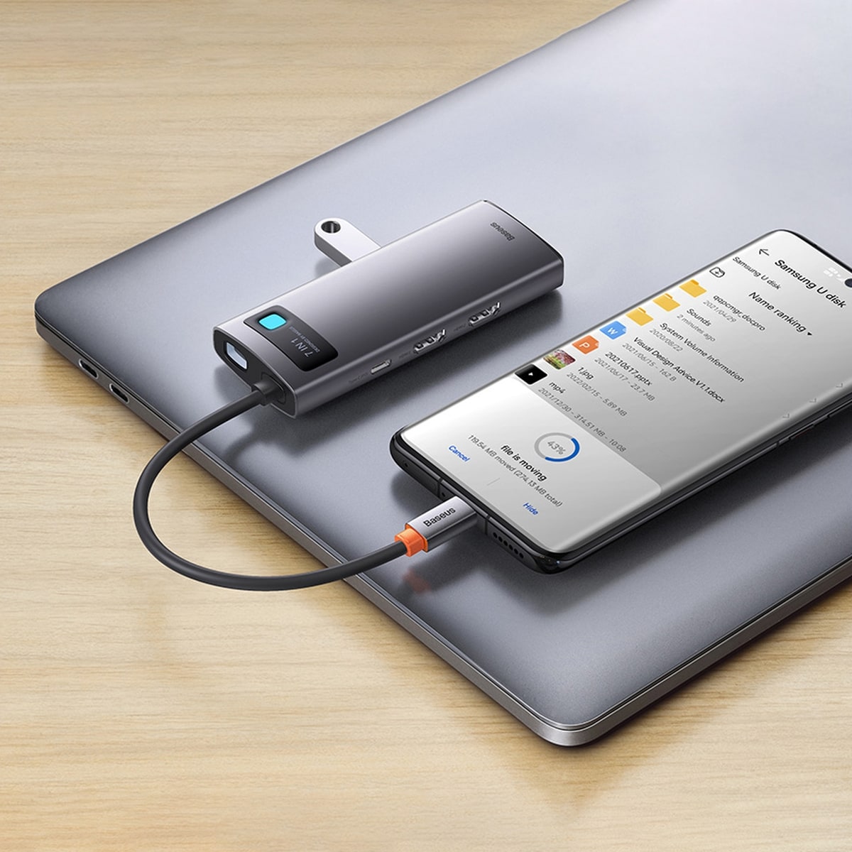 Baseus Metal Gleam HUB 7-i-1 USB-C dockningsstation – HDMI/VGA/3x USB 3.2 Gen1/PD/RJ-45, grå