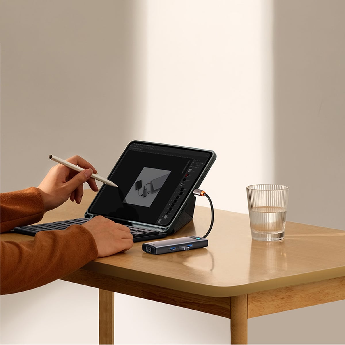 Baseus Metal Gleam HUB 7-i-1 USB-C dockningsstation – HDMI/VGA/3x USB 3.2 Gen1/PD/RJ-45, grå