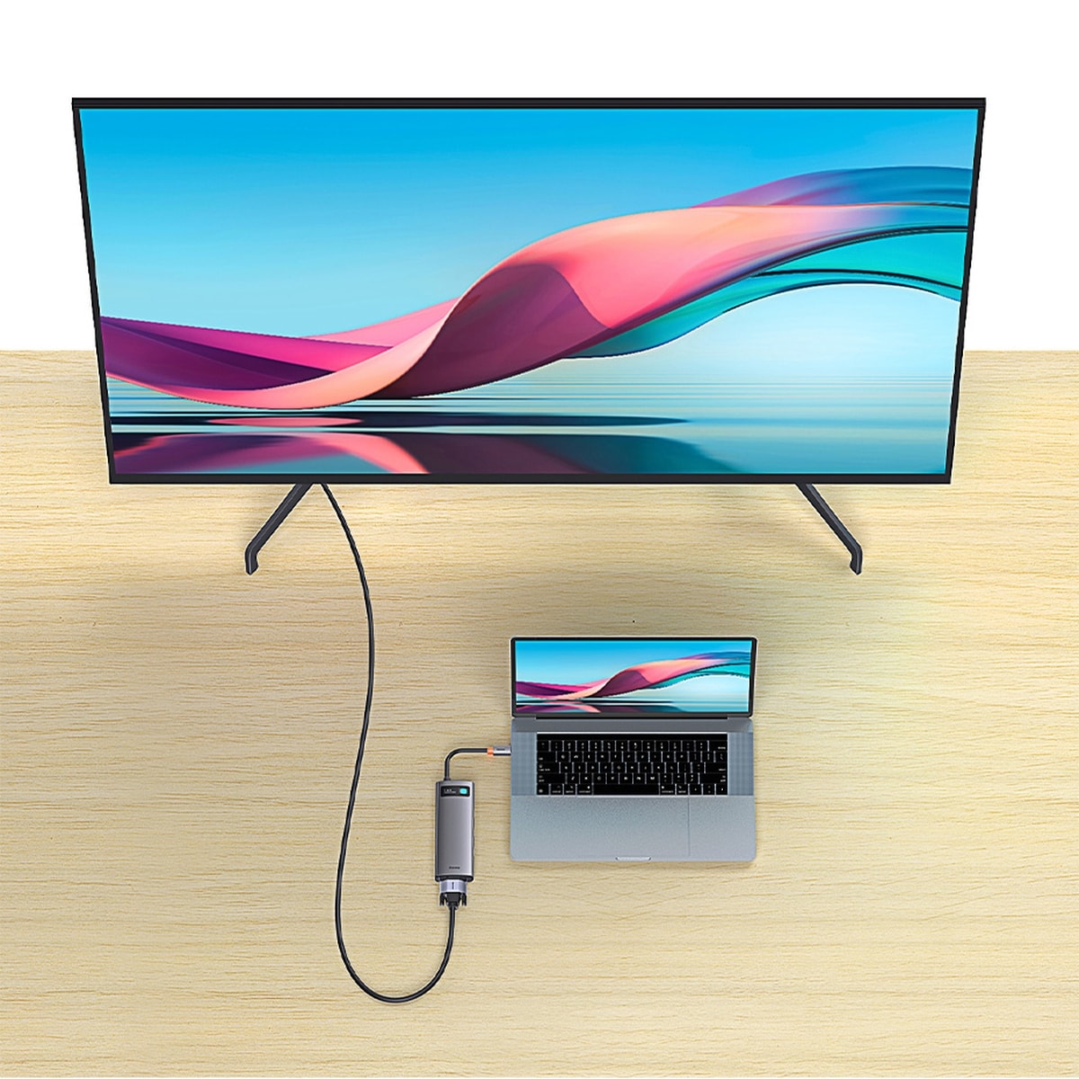 Baseus Metal Gleam HUB 7-i-1 USB-C dockningsstation – HDMI/VGA/3x USB 3.2 Gen1/PD/RJ-45, grå