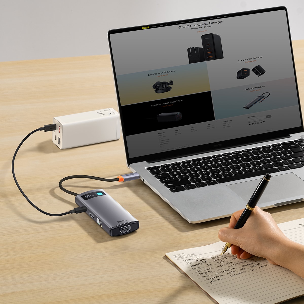 Baseus Metal Gleam HUB 7-i-1 USB-C dockningsstation – HDMI/VGA/3x USB 3.2 Gen1/PD/RJ-45, grå