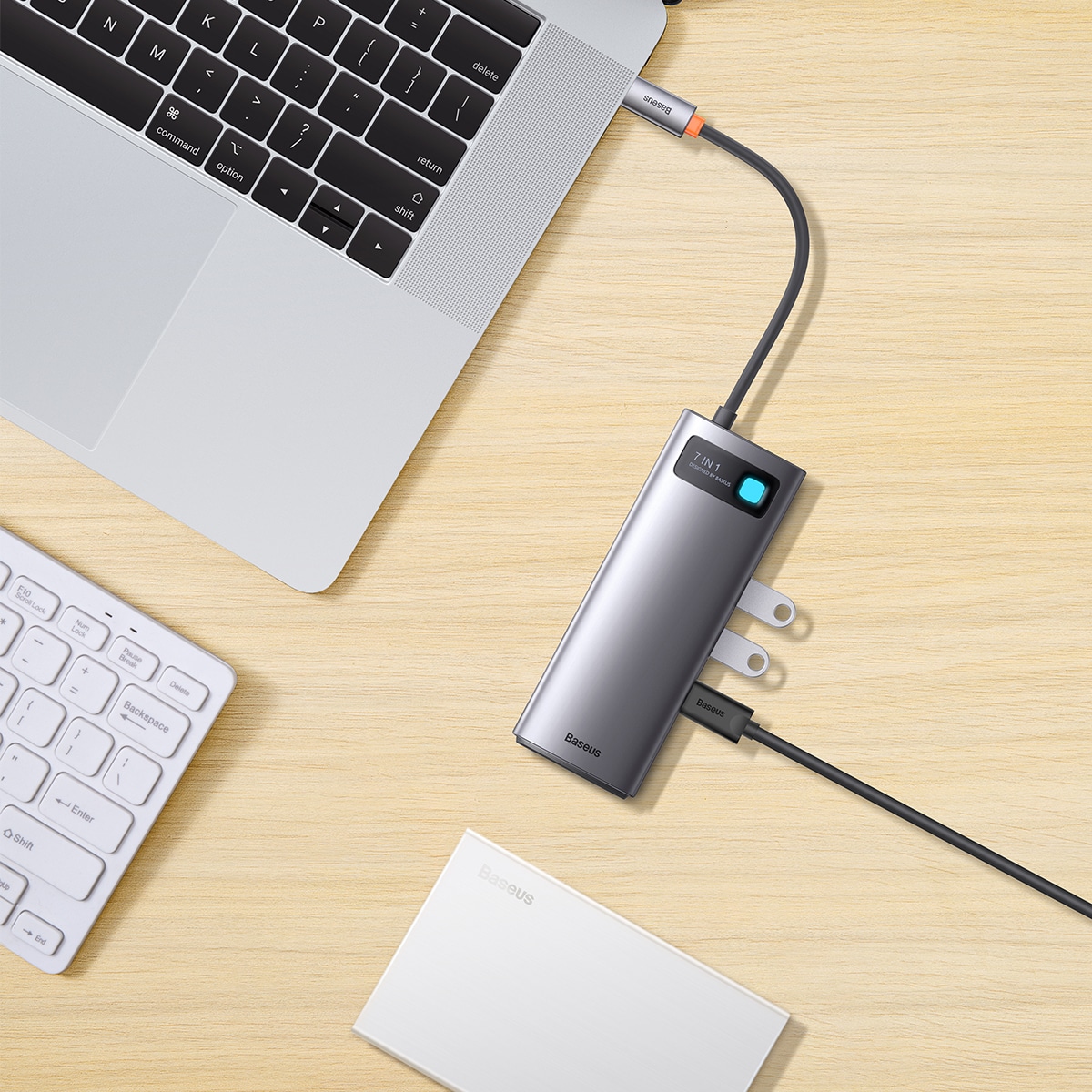 Baseus Metal Gleam HUB 7-i-1 USB-C dockningsstation – HDMI/VGA/3x USB 3.2 Gen1/PD/RJ-45, grå