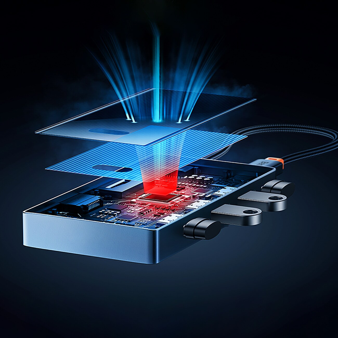 Baseus PioneerJoy 4xUSB-A 3.0 USB-C-hubb – grå