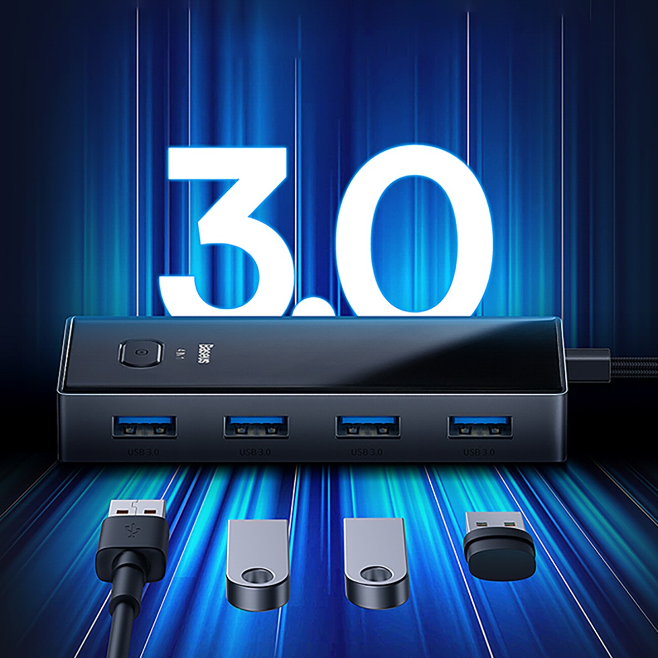 Baseus PioneerJoy 4xUSB-A 3.0 USB-C-hubb – grå