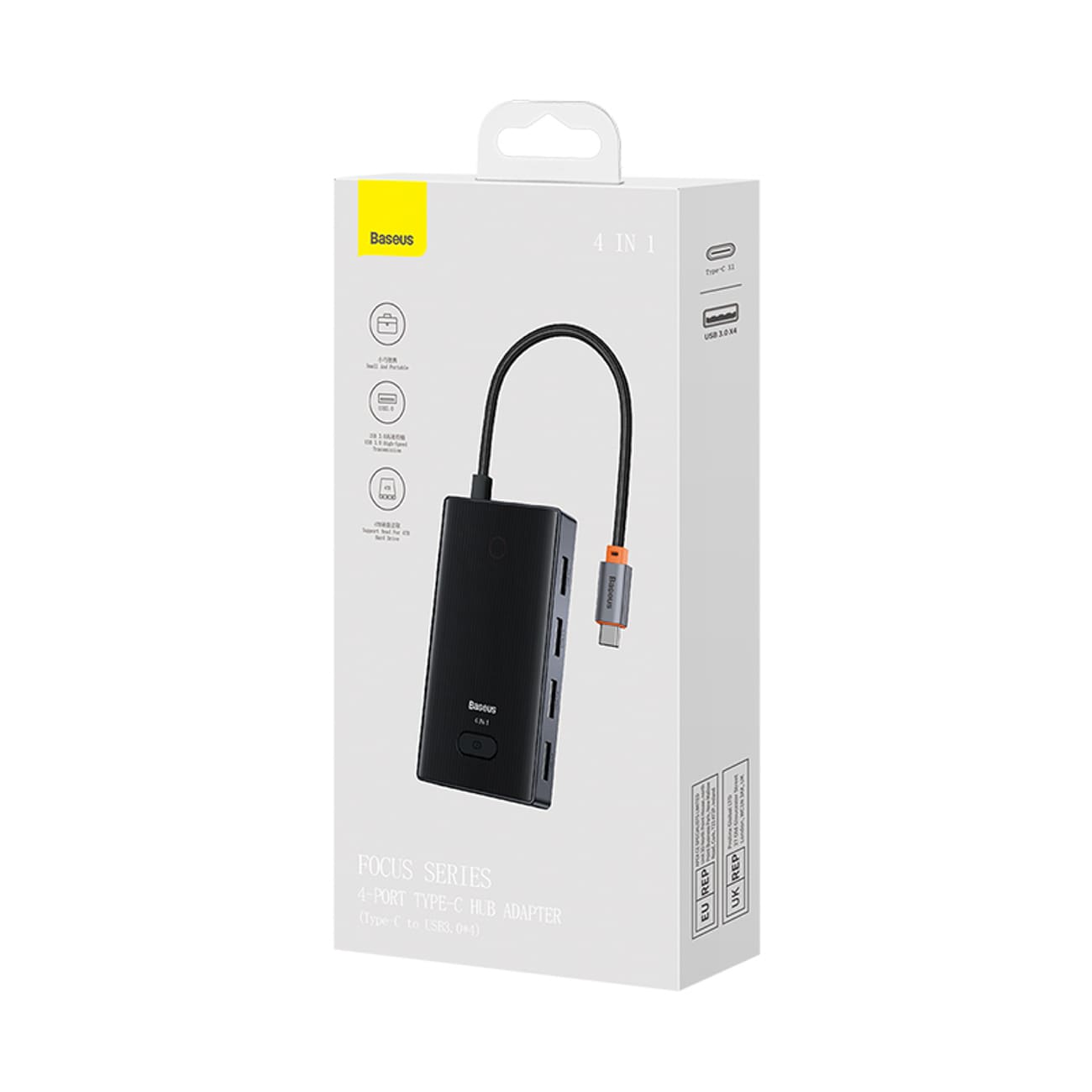Baseus PioneerJoy 4xUSB-A 3.0 USB-C-hubb – grå