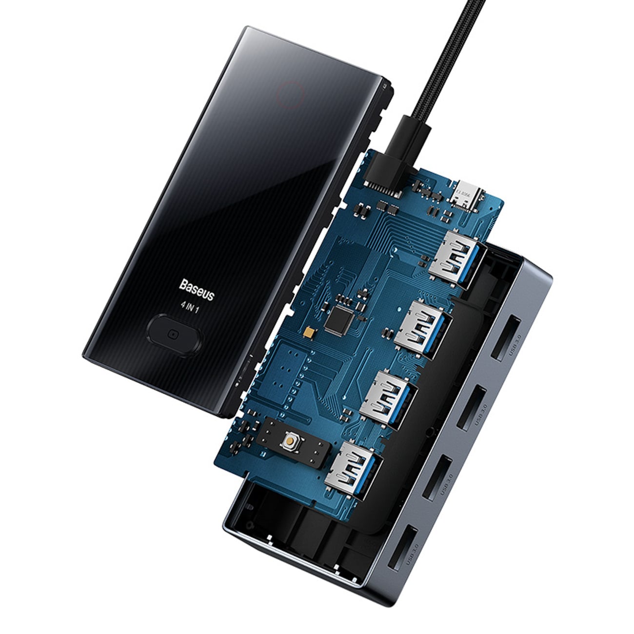 Baseus PioneerJoy 4xUSB-A 3.0 USB-C-hubb – grå
