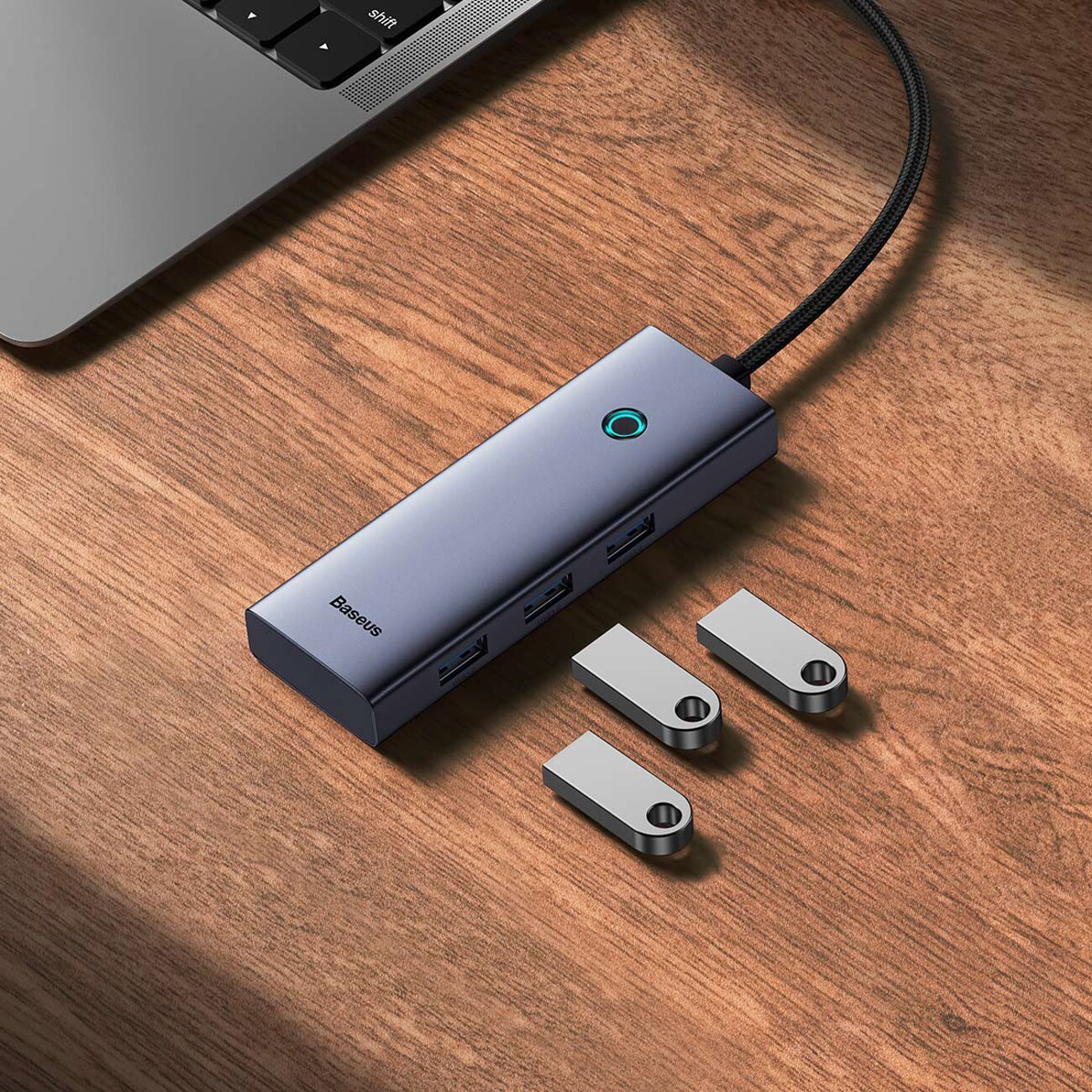 Baseus UltraJoy-serien 5-i-1-hubb USB-C till 1x HDMI 4K@30Hz + 4 x USB-A 3.0 – grå