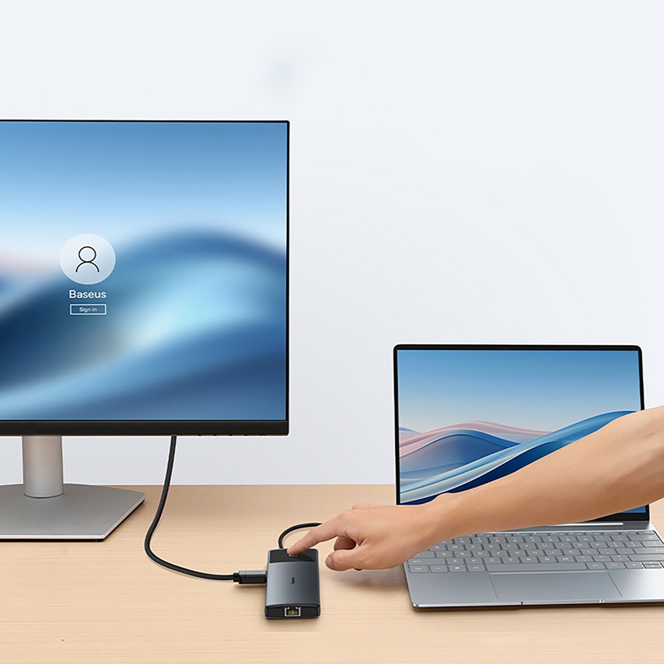 Baseus Metal Gleam II 10-i-1 HDMI, USB-A, USB-C, RJ45, SD/TF-hub – grå