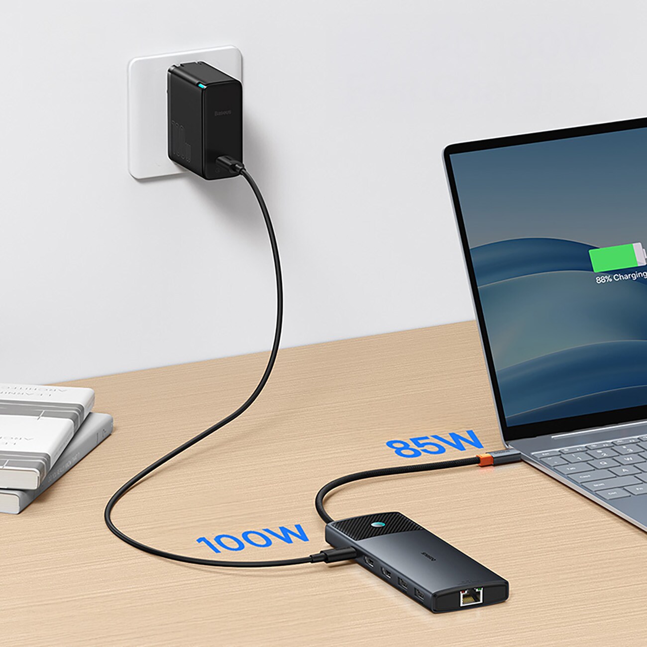 Baseus Metal Gleam II 10-i-1 HDMI, USB-A, USB-C, RJ45, SD/TF-hub – grå