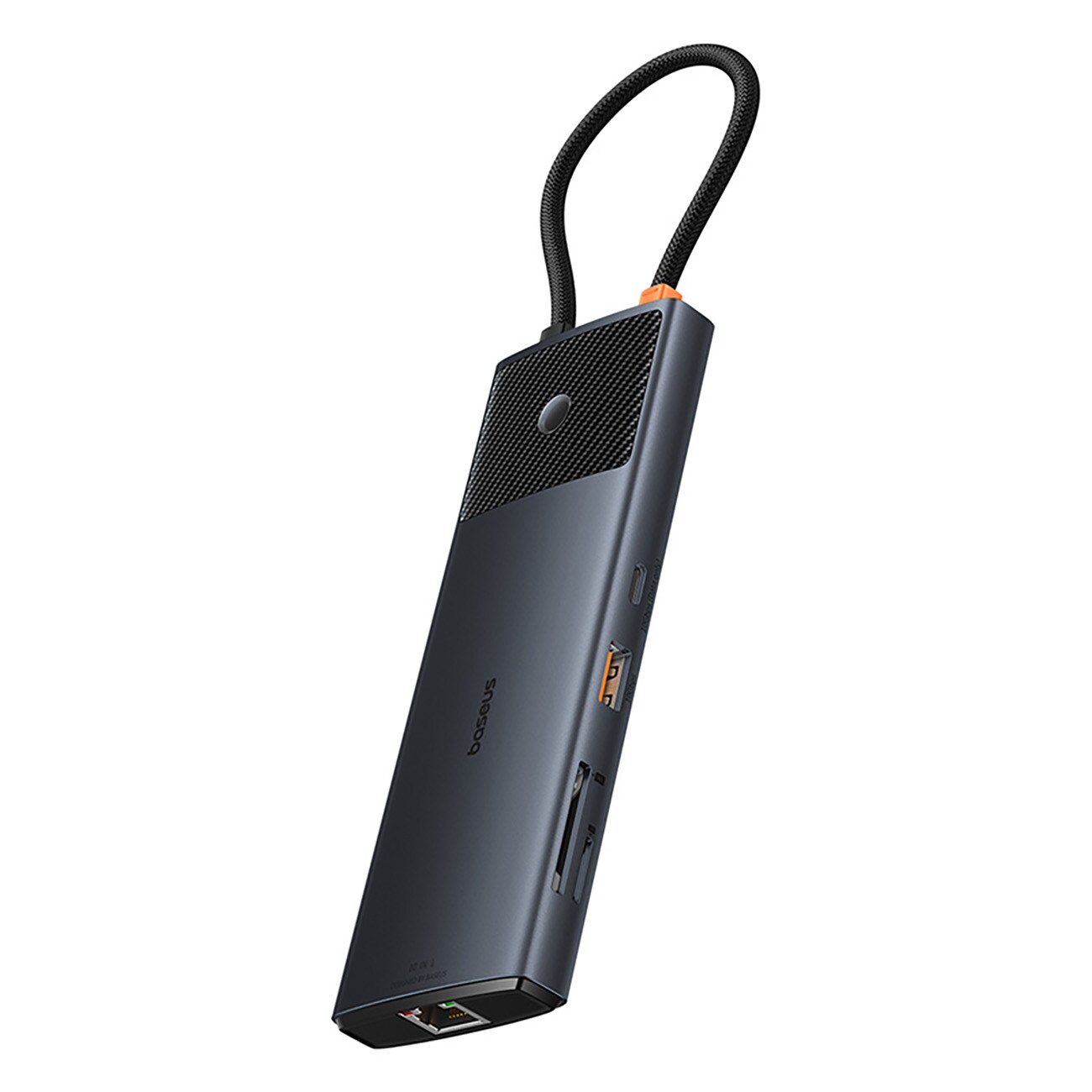 Baseus Metal Gleam II 10-i-1 HDMI, USB-A, USB-C, RJ45, SD/TF-hub – grå