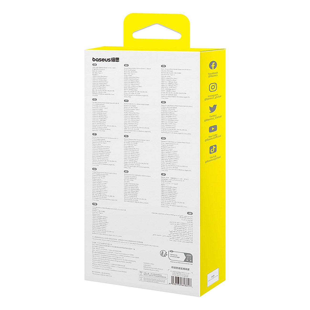 Baseus Metal Gleam II 10-i-1 HDMI, USB-A, USB-C, RJ45, SD/TF-hub – grå