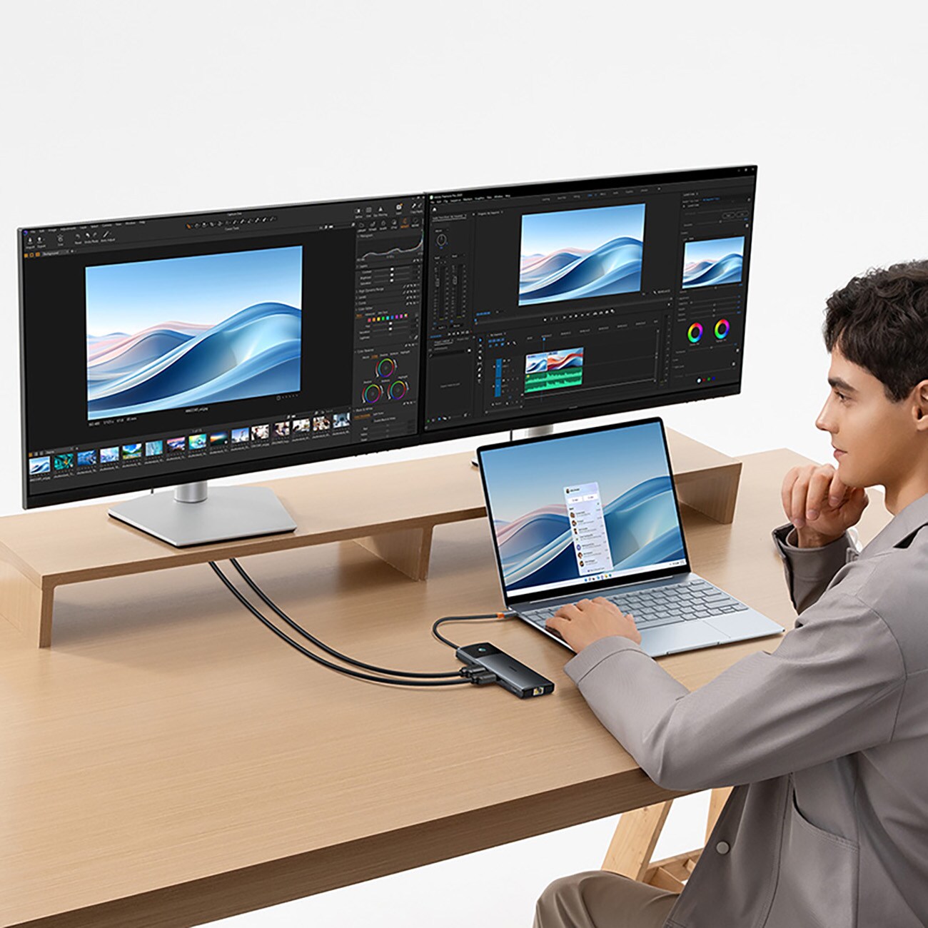 Baseus Metal Gleam II 10-i-1 HDMI, USB-A, USB-C, RJ45, SD/TF-hub – grå