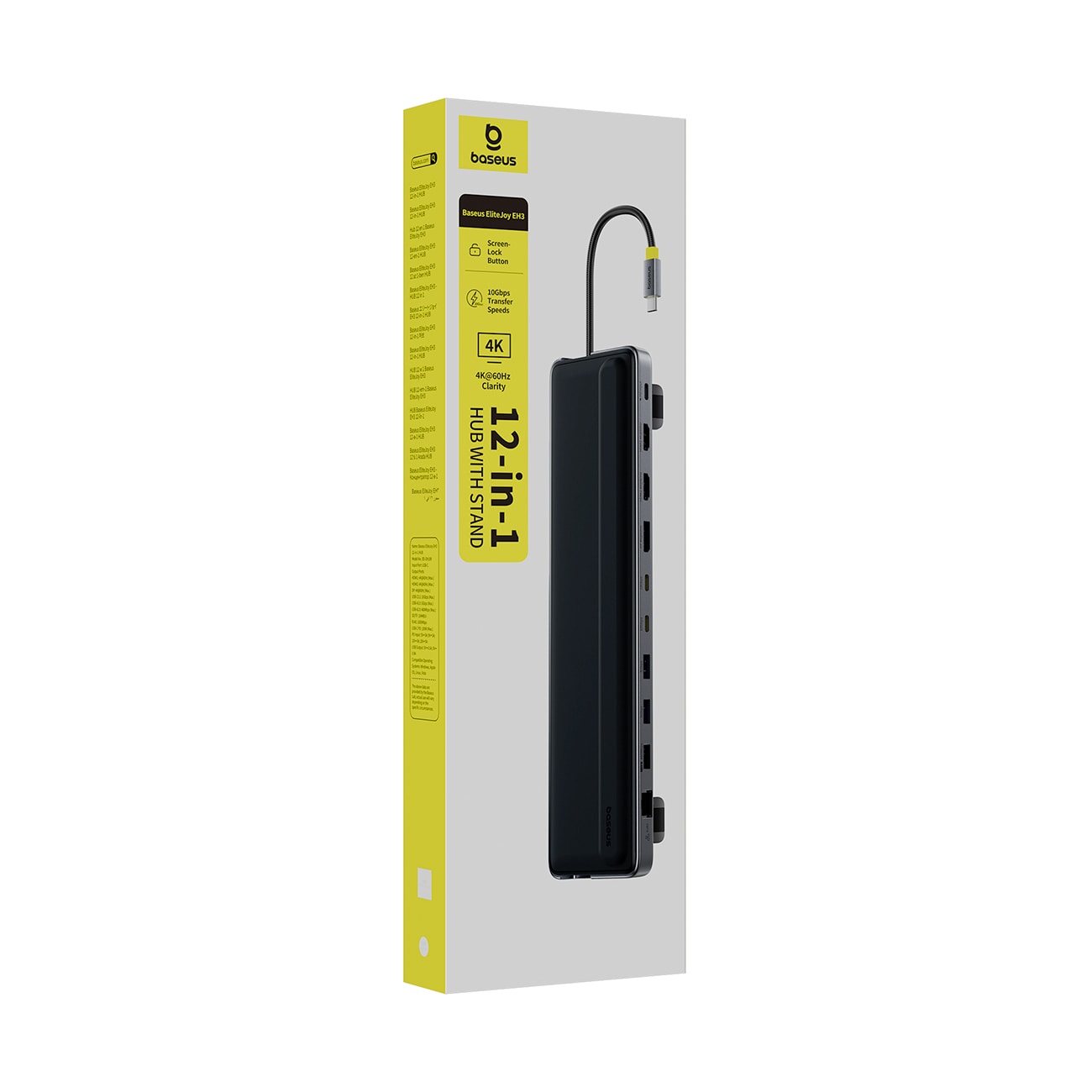 Baseus EliteJoy EH3 hubb, 12-i-1 USB-C docka – 2xHDMI/DP 4K@60, SD/microSD, RJ45, PD, grå