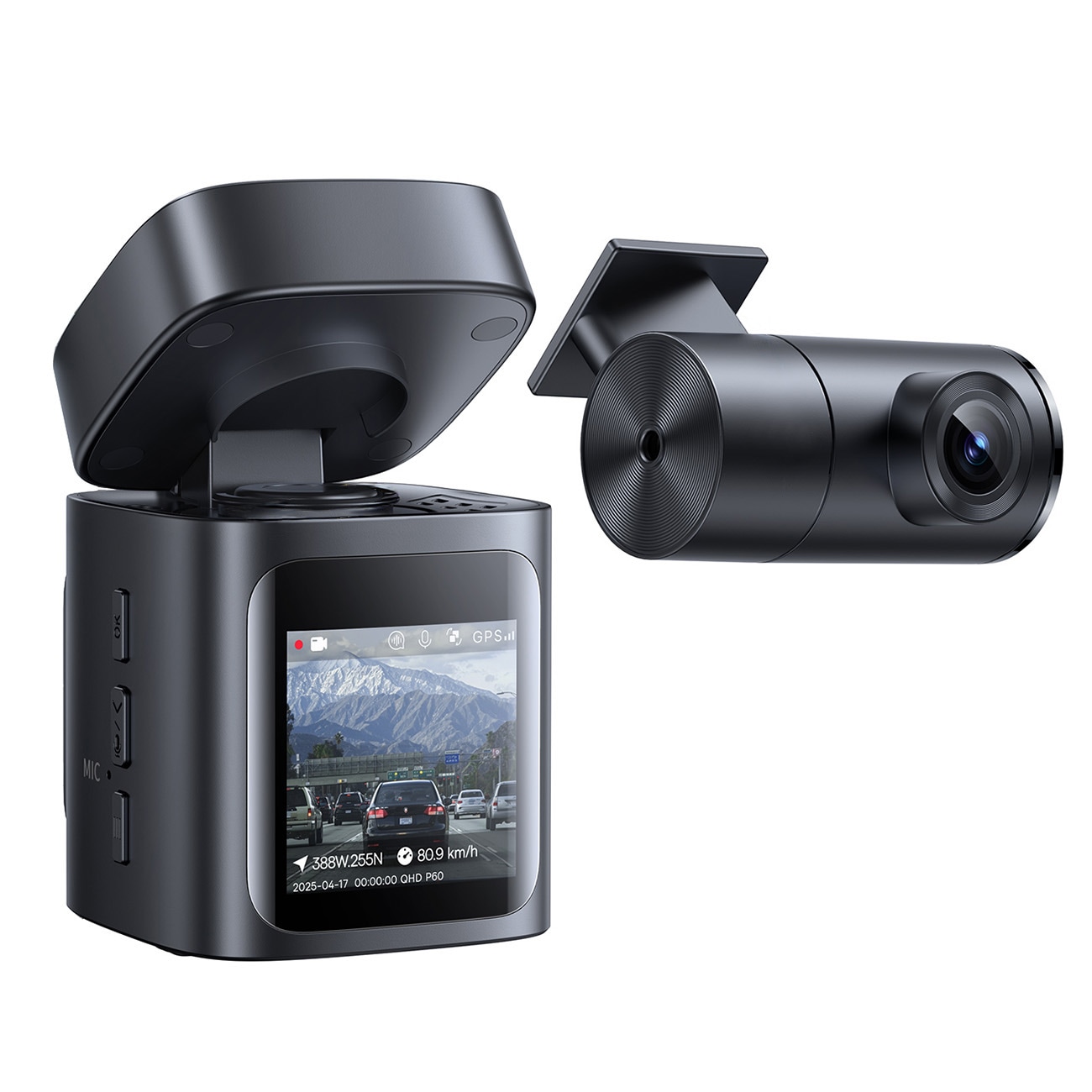 Baseus PrimeTrip VD1 Pro bilkamera 4K+1080p med batteri – svart