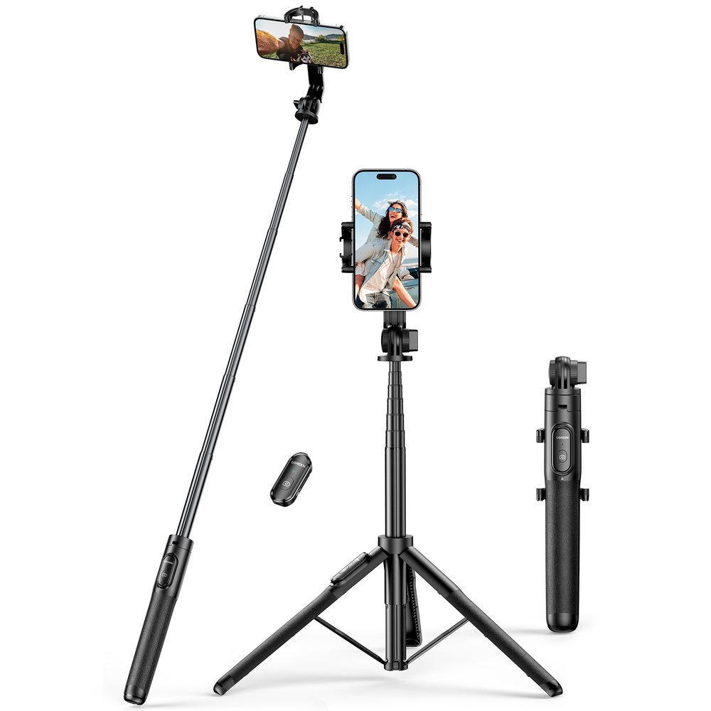 Selfiepinne Ugreen LP586, teleskopiskt stativ med Bluetooth-fjärrkontroll, 1,5 m – svart