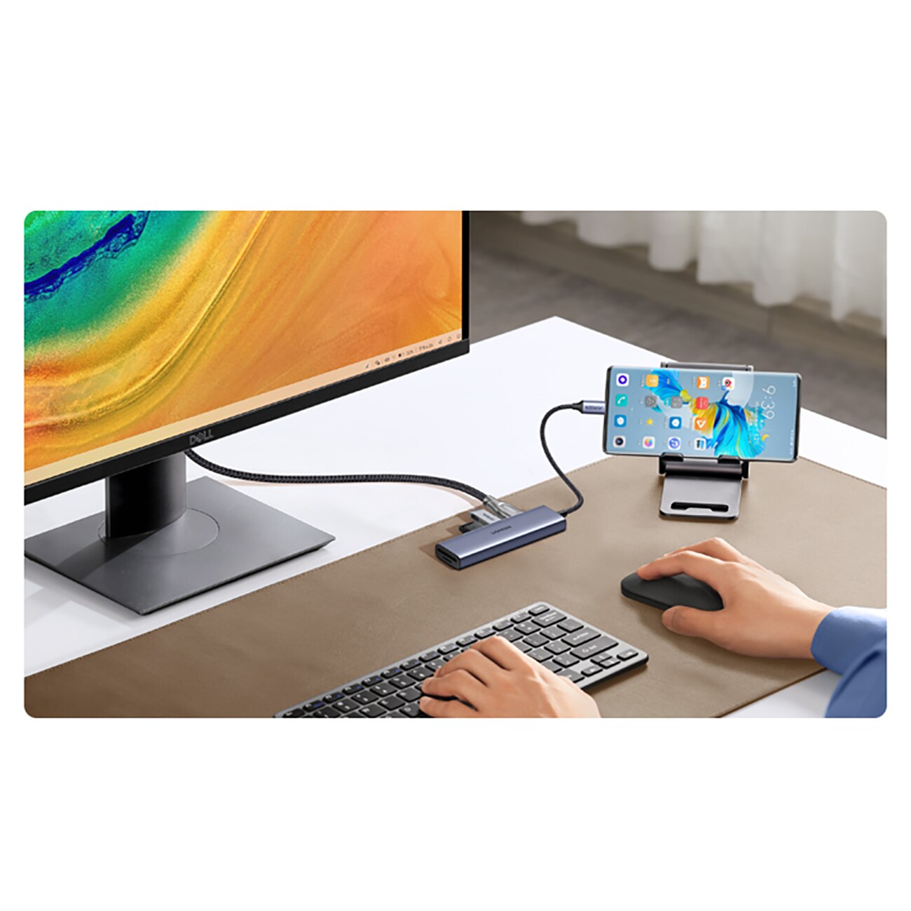 HUB Ugreen CM511 20956A 6-i-1 USB-C – HDMI / 3x USB-A 3.0 / SD/TF-kortläsare – grå