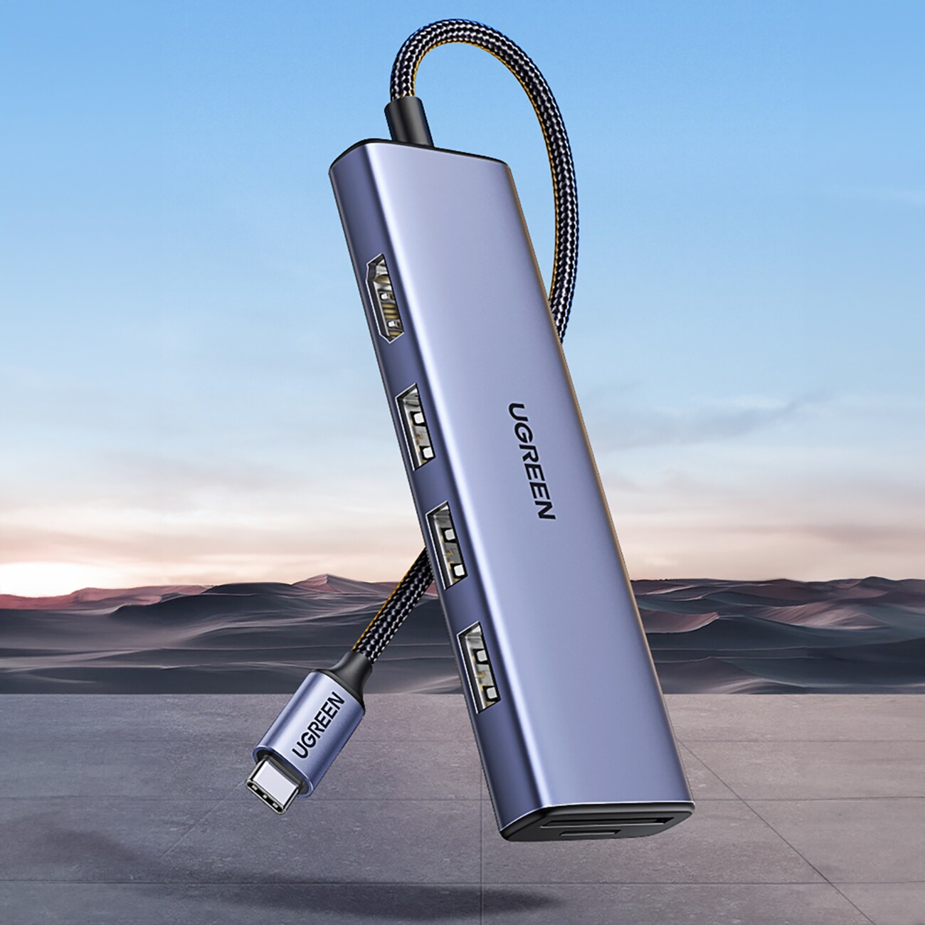 HUB Ugreen CM511 20956A 6-i-1 USB-C – HDMI / 3x USB-A 3.0 / SD/TF-kortläsare – grå