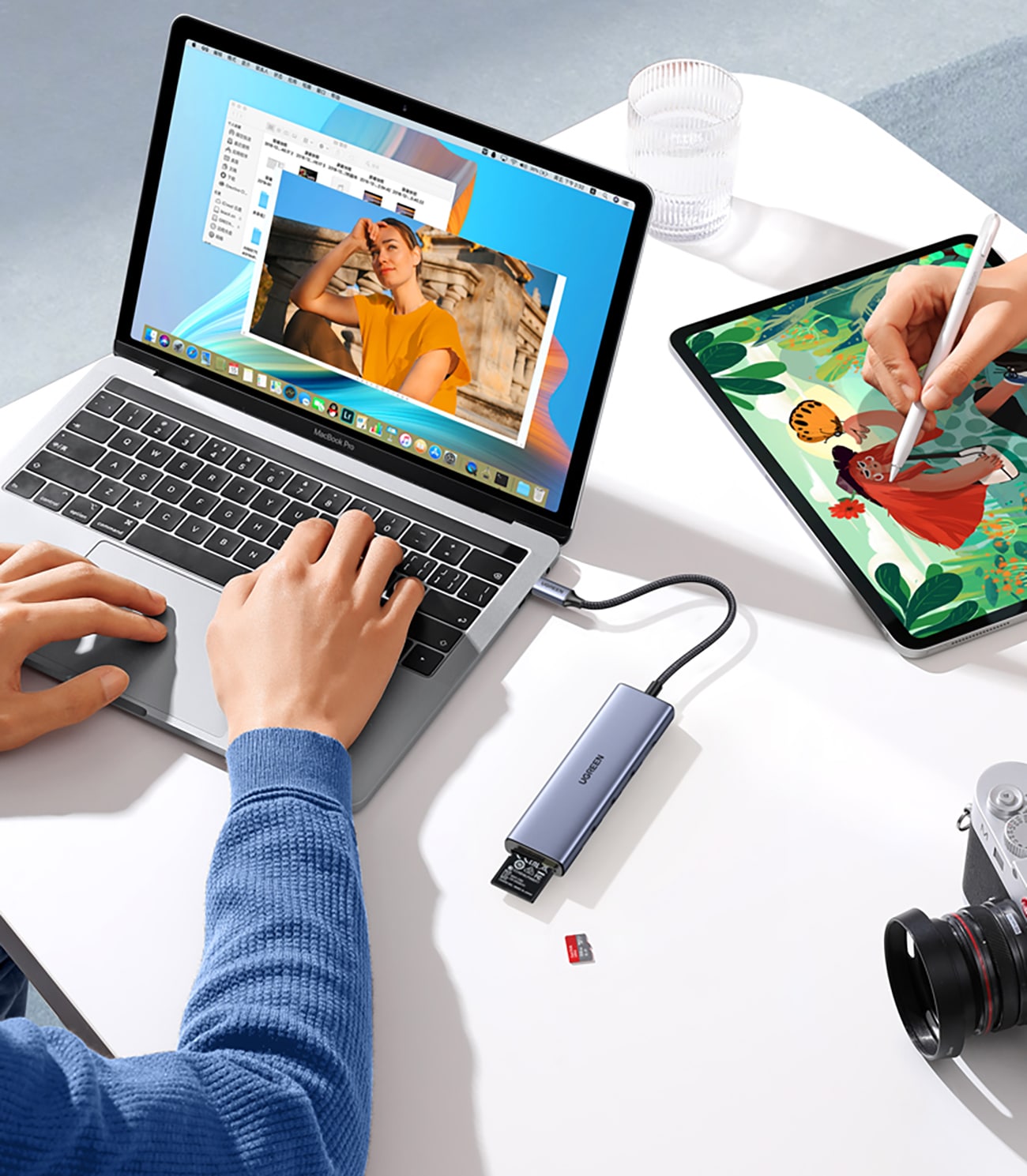 HUB Ugreen CM511 20956A 6-i-1 USB-C – HDMI / 3x USB-A 3.0 / SD/TF-kortläsare – grå
