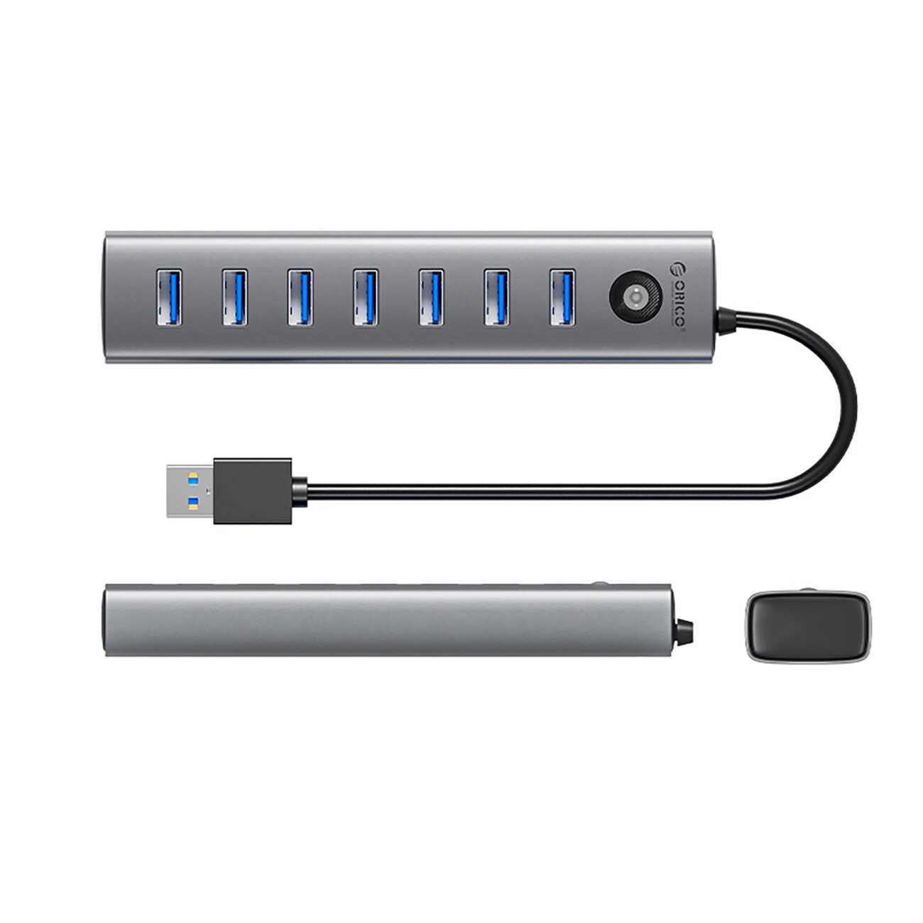 Orico CL7U-U3-hubb, 7x USB-A 3.0 + USB-C 5 V/3 A, 1 m – grå