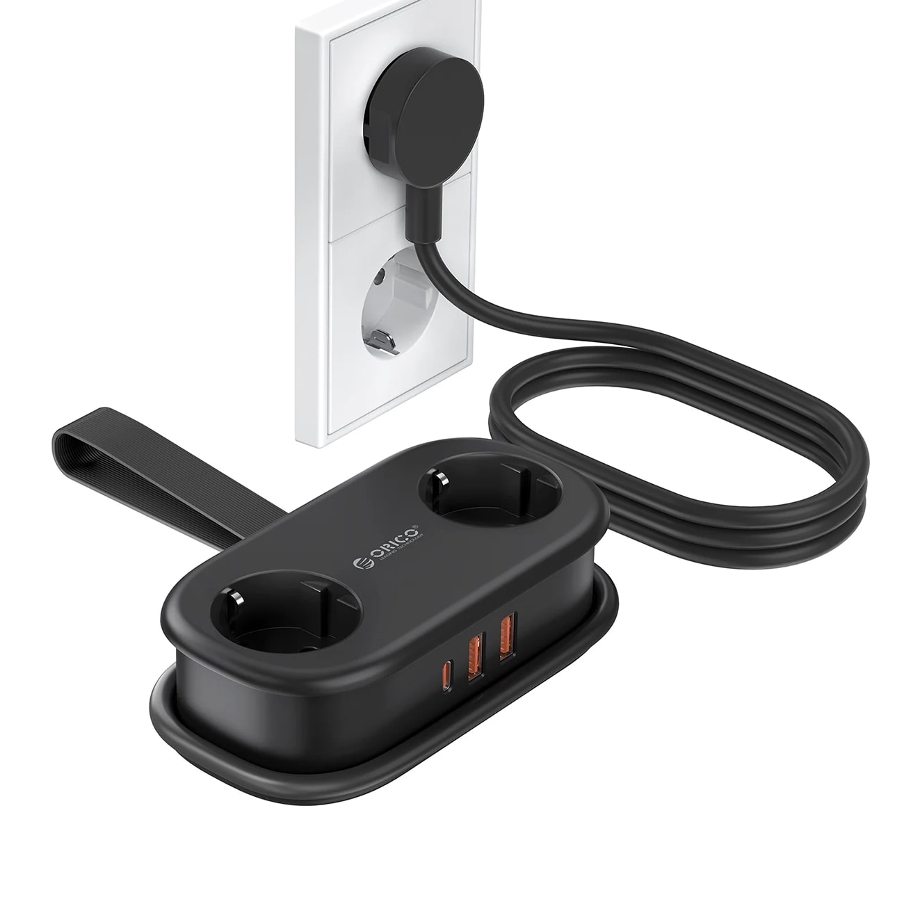 Orico APP 15,5 W 5-i-1-grenuttag 2x växelström + 2x USB-A + 1x USB-C – svart