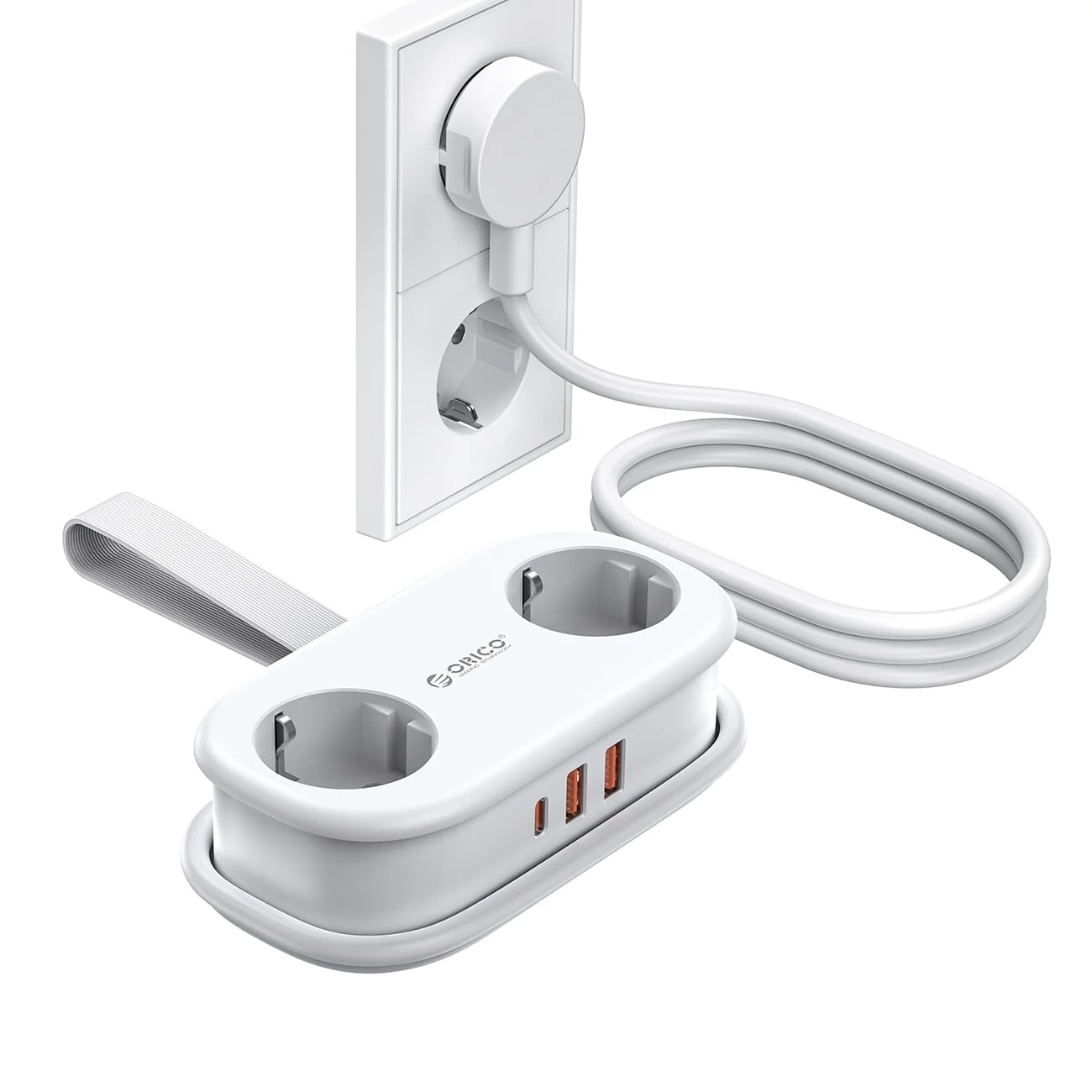 Orico APP 15,5 W 5-i-1-grenuttag 2x växelström + 2x USB-A + 1x USB-C – Vit